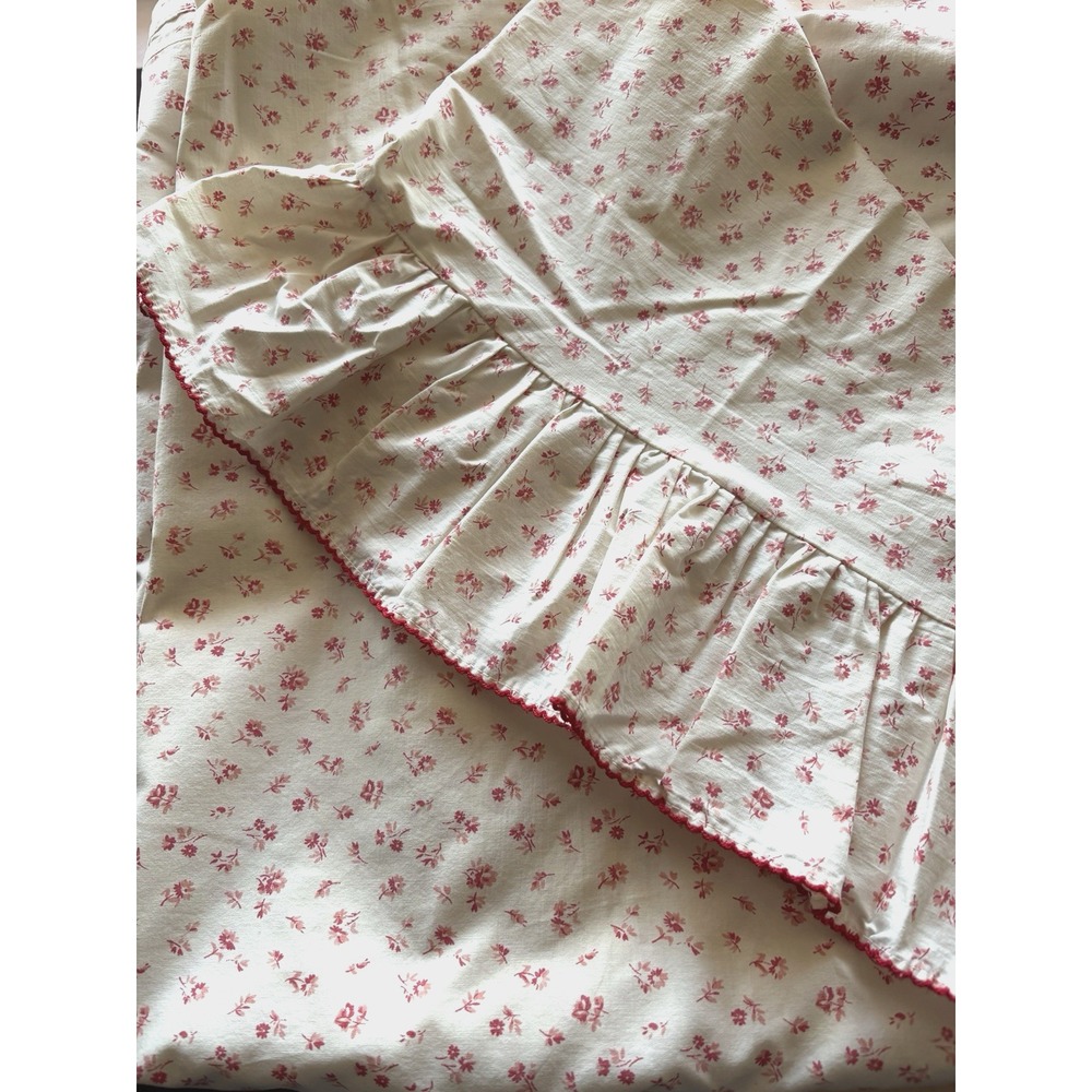 Vintage Ralph Lauren Colchester Full Flat Sheet Red Ditzy Floral Ruffled
